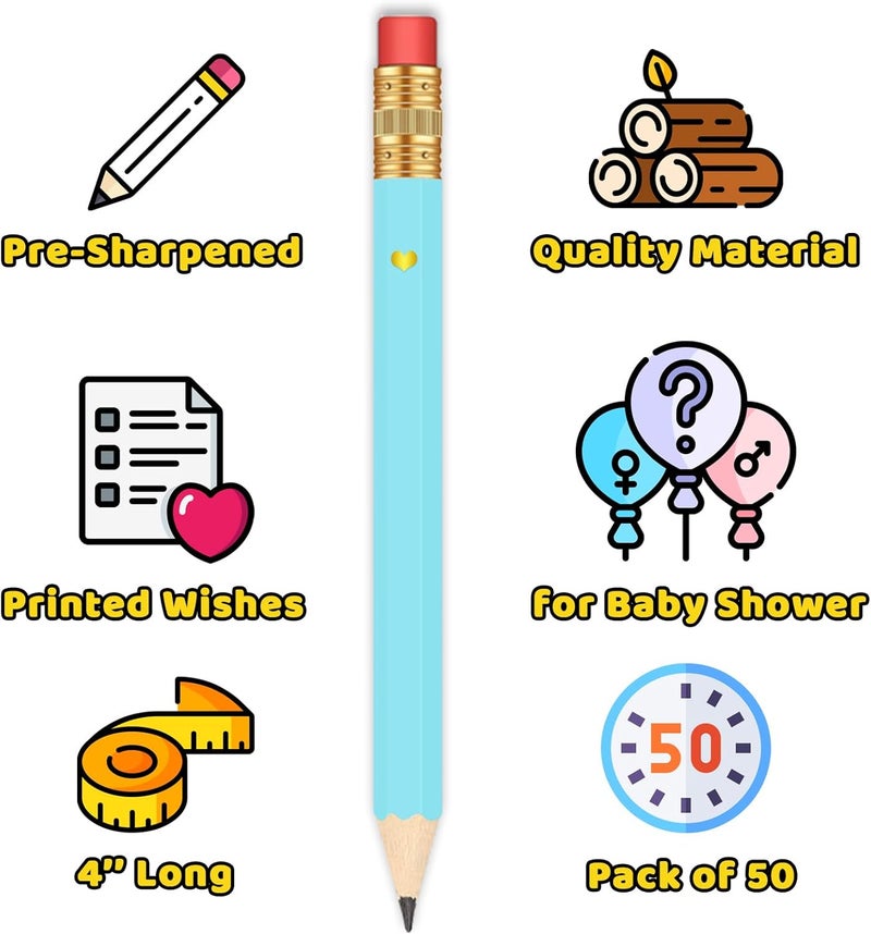 Vusnud 50Pcs - Baby Shower Sharpened Half Pencils with Erasers, Pre-sharpened Pencils for Baby Shower Games, 4 Inches - Image 3